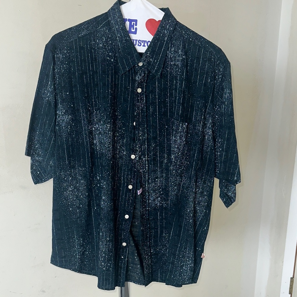 Rebel & Crew Men's Black Patterned Button Down Short Sleeve Shirt XL
